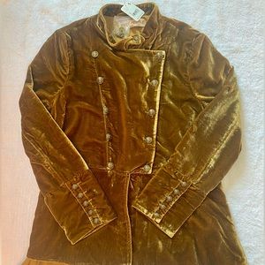 NWT Free People double-breasted velvet jacket, dark gold, size S